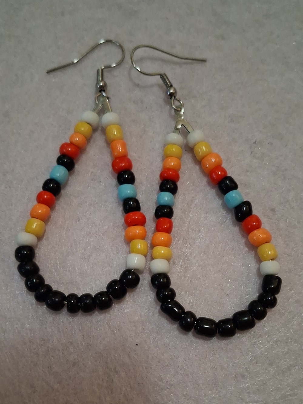 255- Handmade Multicolor Beaded Teardrop Earrings - Black & Bright Accent